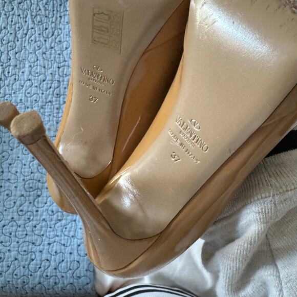 VALENTINO Patent Leather Pump With Bow Tan Size 37 peep toe casual - Picture 7 of 11